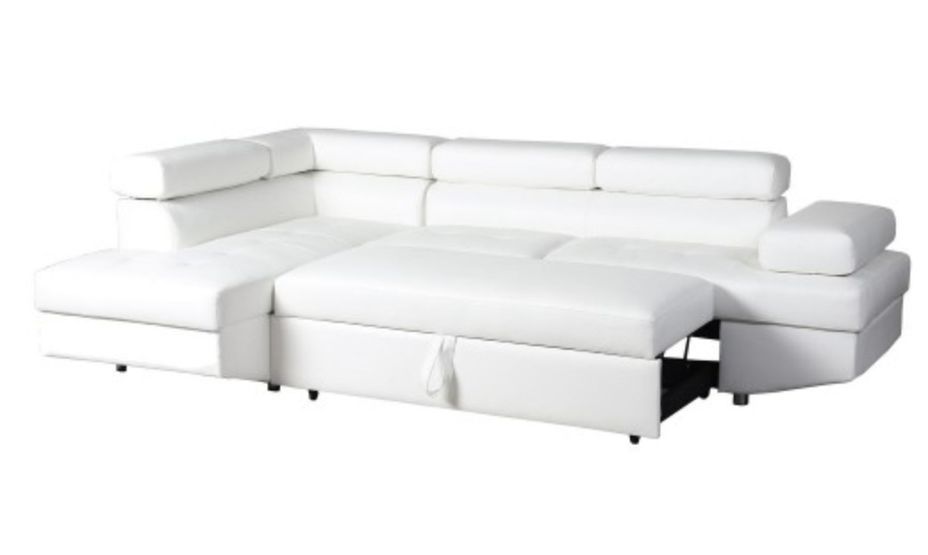 Canapé d'angle gauche convertible avec têtières relevables simili cuir blanc Lanzo - Photo n°3