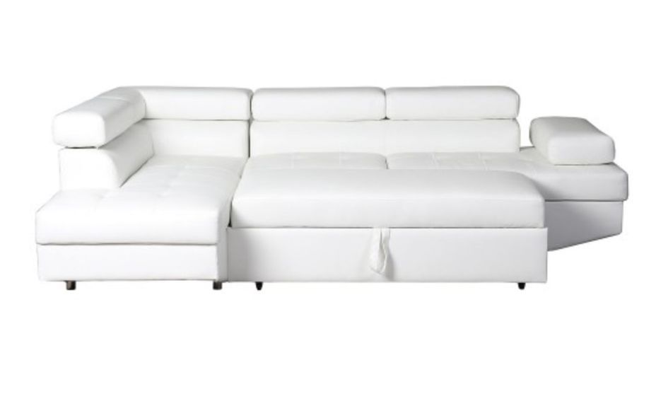 Canapé d'angle gauche convertible avec têtières relevables simili cuir blanc Lanzo - Photo n°5