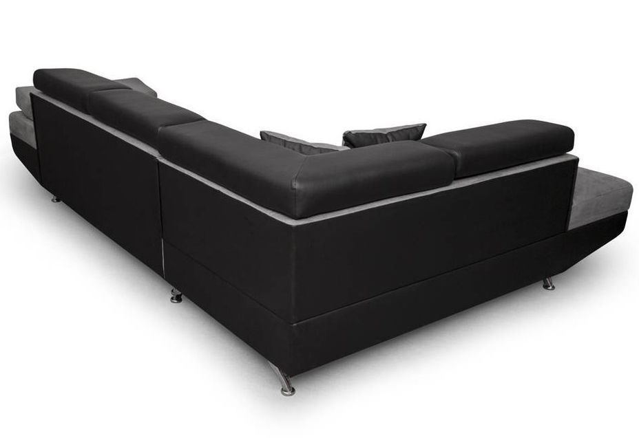 Canapé d'angle gauche convertible microfibre gris et simili noir Mio 271 cm - Photo n°7