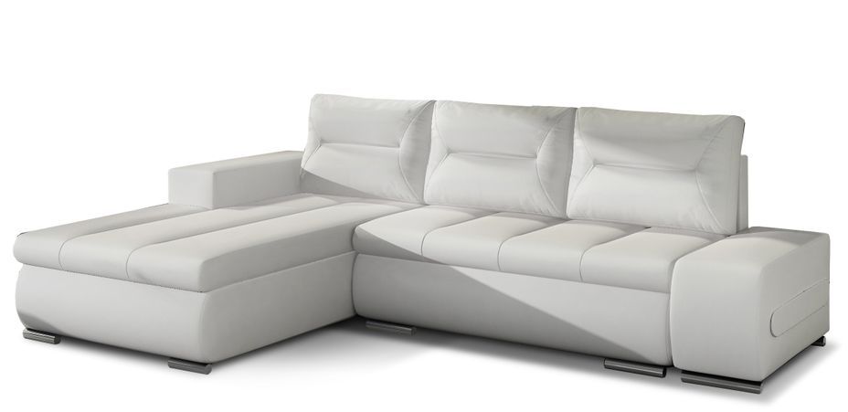 Canapé d'angle gauche convertible simili cuir blanc Waker 275 cm - Photo n°1