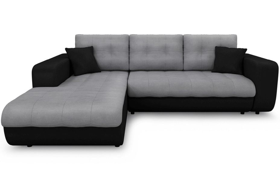 Canapé d'angle gauche convertible simili noir et microfibre gris Moovy 246 cm - Photo n°1