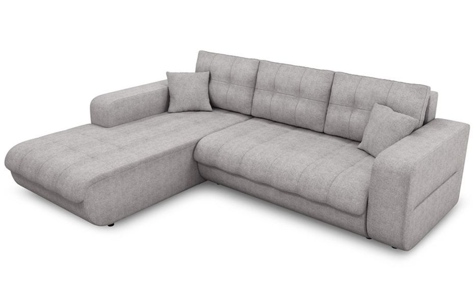 Canapé d'angle gauche convertible tissu gris clair Moovy 246 cm - Photo n°4