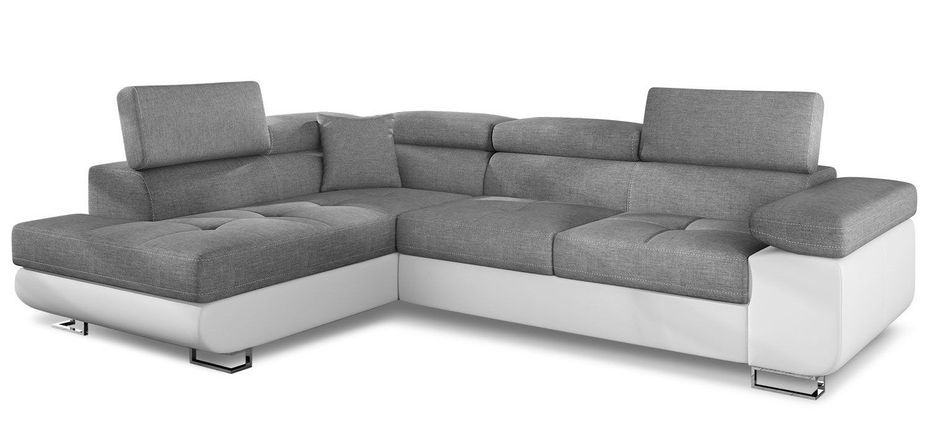 Canapé d'angle gauche convertible tissu gris clair et simili blanc Marka 275 cm - Photo n°1