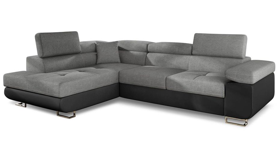 Canapé d'angle gauche convertible tissu gris foncé et simili noir Marka 275 cm - Photo n°1