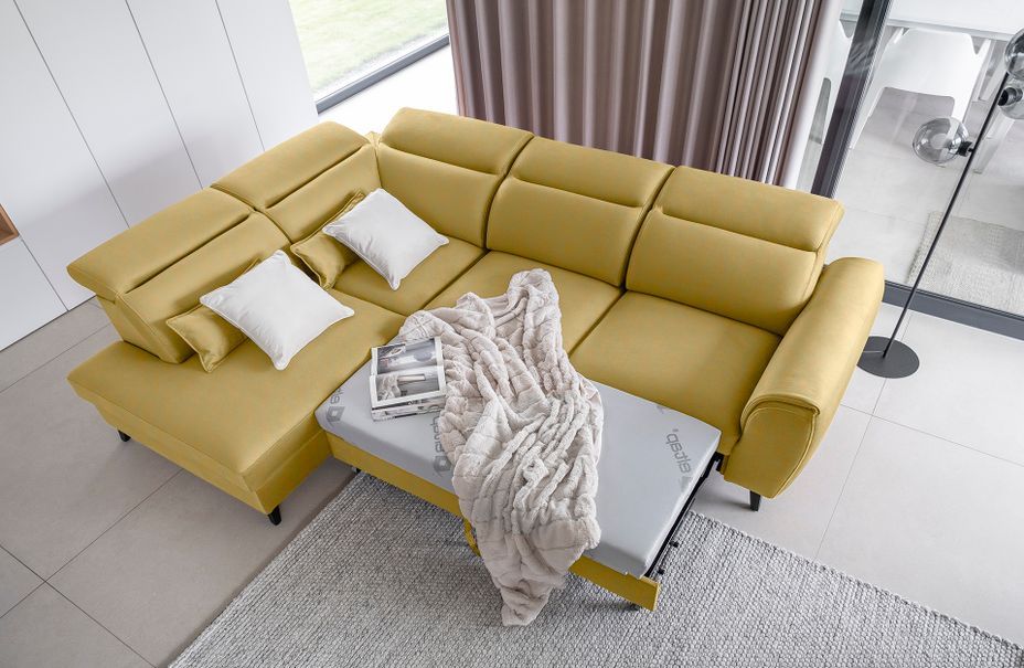 Canapé d'angle gauche convertible tissu jaune Noblesse 255 cm - Photo n°15