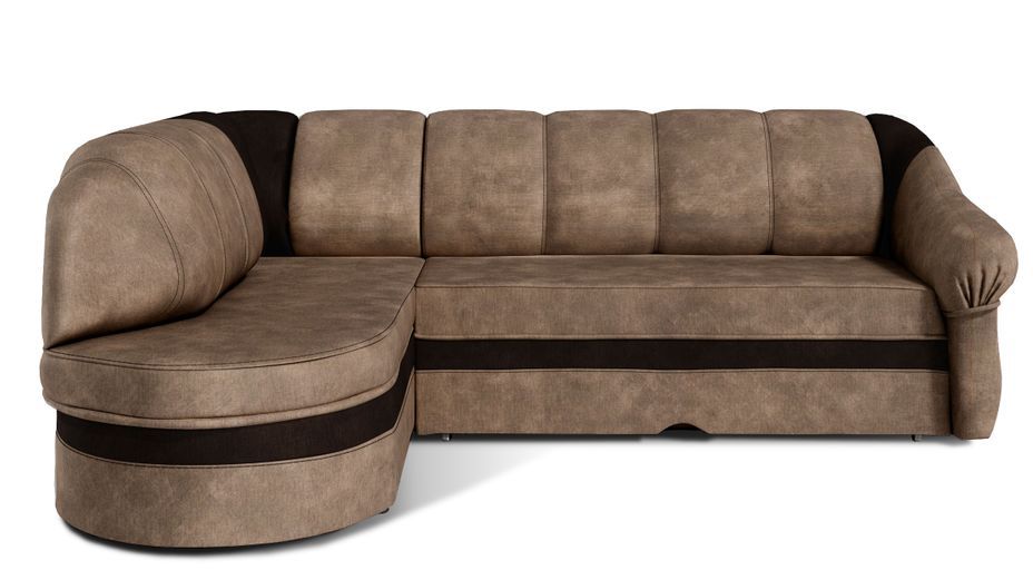 Canapé d'angle gauche convertible velours marron clair et marron foncé Sundy 250 cm - Photo n°1