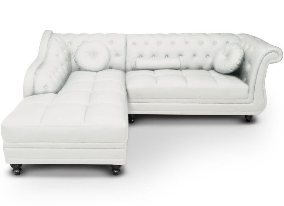 Canapé d'angle gauche simili cuir blanc chesterfield Rika 240 cm - Photo n°1