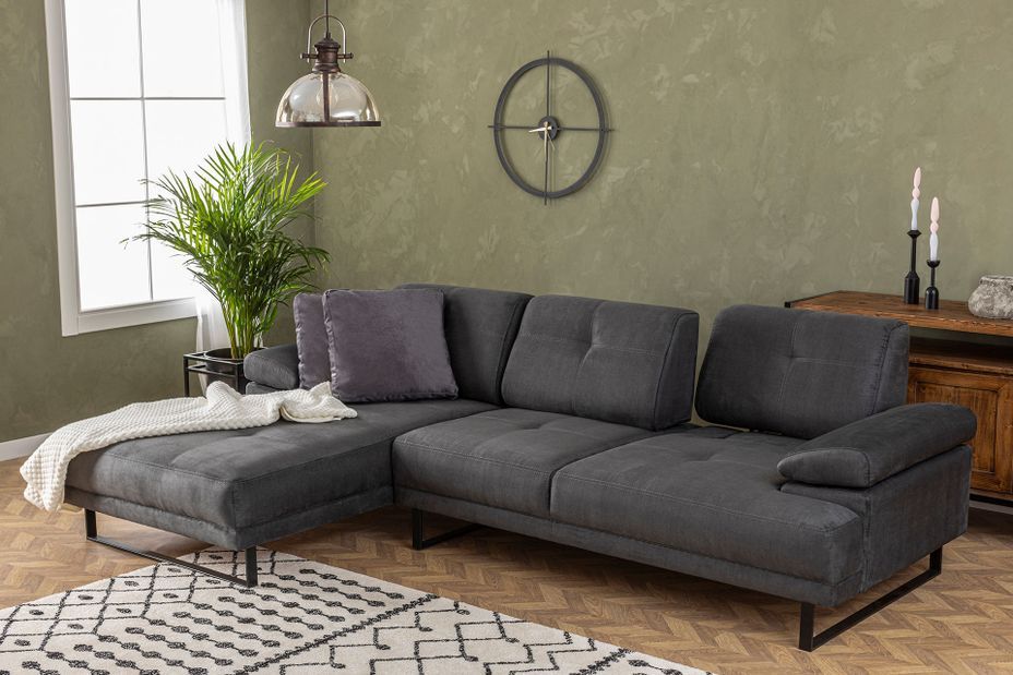 Canapé d'angle gauche tissu anthracite et métal noir Kustone 314 cm - Photo n°7