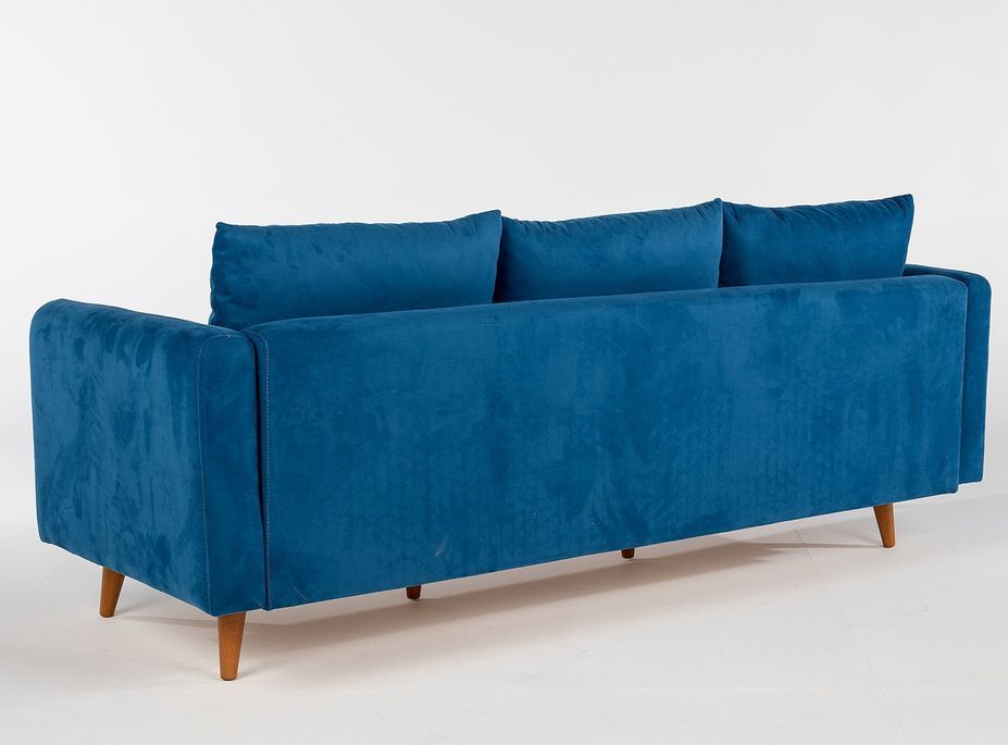 Canapé d'angle gauche tissu bleu canard avec pieds en bois naturel Rival 215 cm - Photo n°4