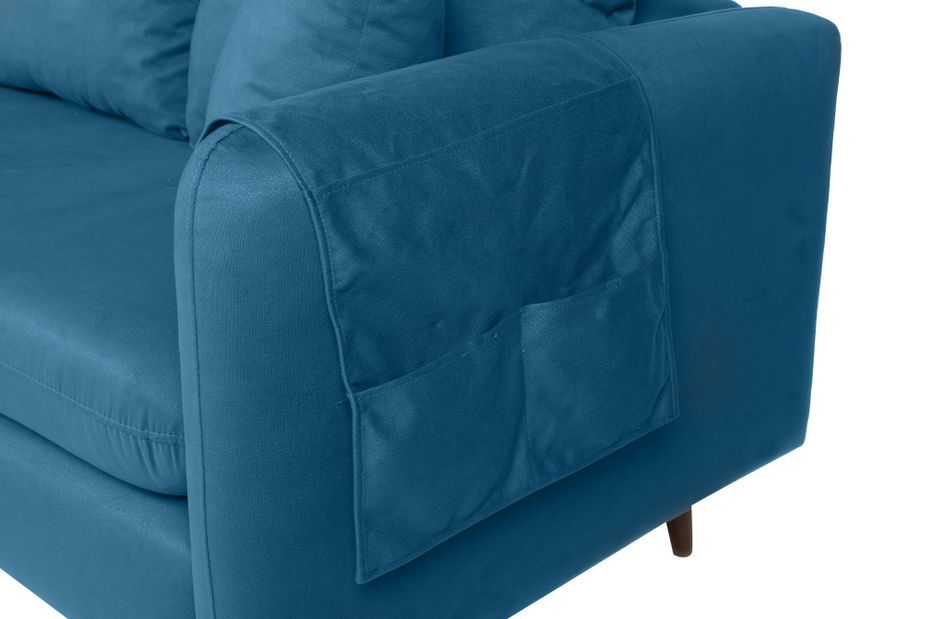 Canapé d'angle gauche tissu bleu canard avec pieds en bois naturel Rival 215 cm - Photo n°7