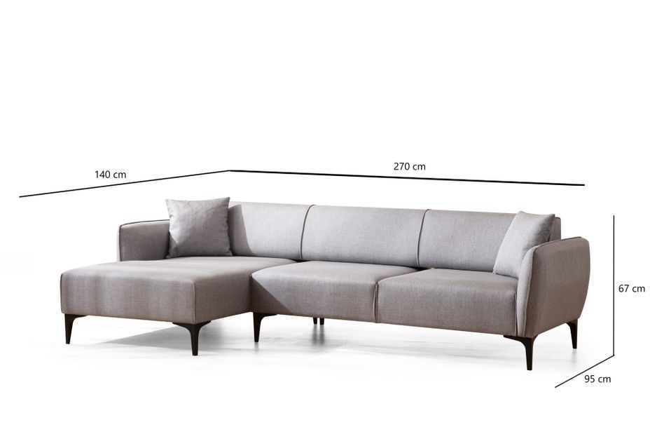 Canapé d'angle gauche tissu gris clair Bellano 270 cm - Photo n°8