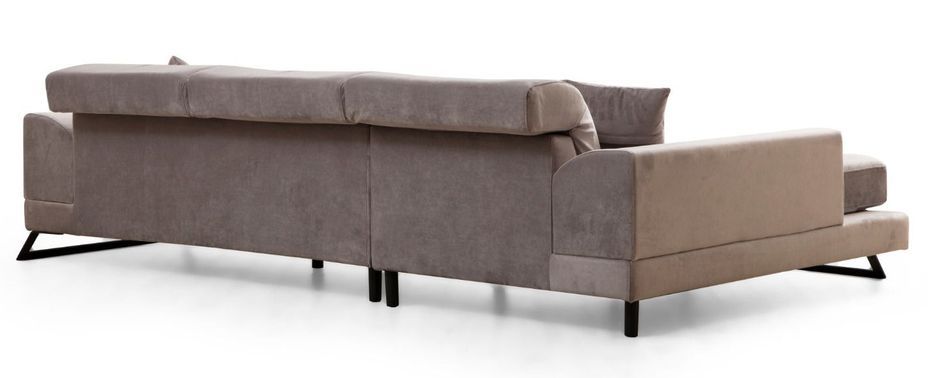 Canapé d'angle gauche velours gris avec têtières relevables et pieds metal noir Briko 308 cm - Photo n°4
