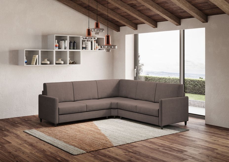 Canapé d'angle moderne italien tissu marron Korane - 5 tailles - Photo n°2