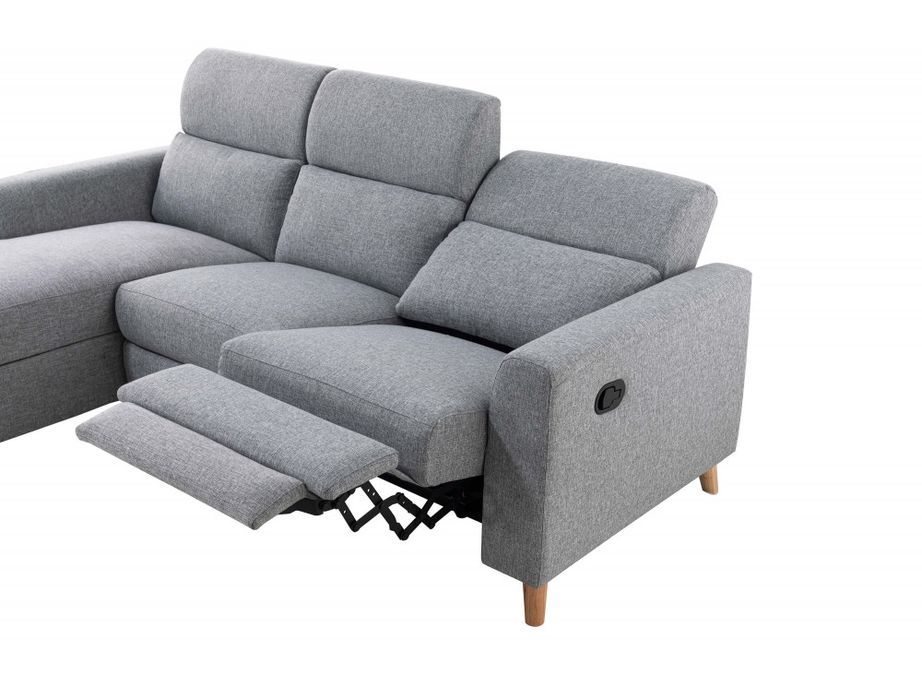 Canapé d'angle relaxation gauche manuel 3 places scandinave tissu gris clair Kinat - Photo n°5