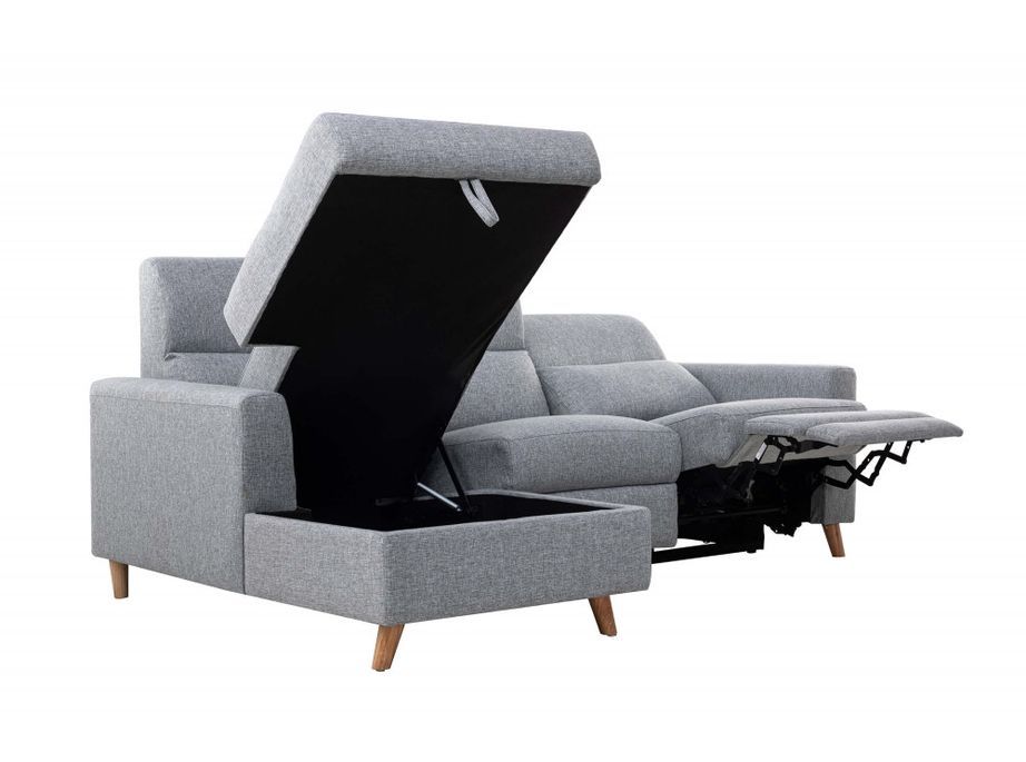 Canapé d'angle relaxation gauche manuel 3 places scandinave tissu gris clair Kinat - Photo n°6