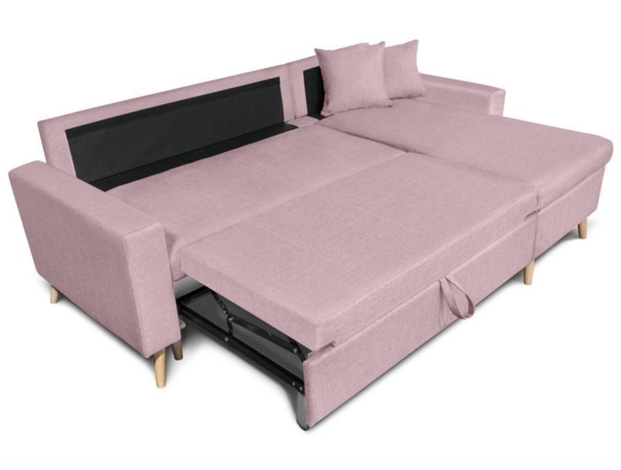 Canapé d'angle réversible convertible avec coffre tissu rose Kati 229 cm - Photo n°2