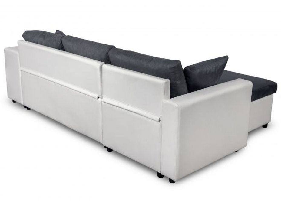 Canapé d'angle réversible convertible pouf à droite simili blanc et microfibre gris Kita 241 cm - Photo n°5