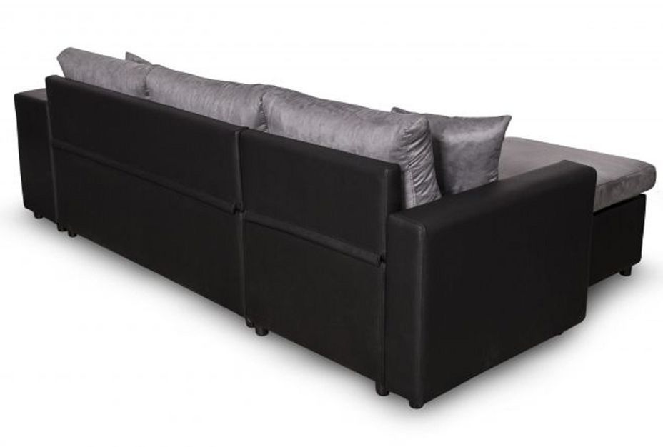 Canapé d'angle réversible convertible pouf à droite simili noir et microfibre gris Kita 241 cm - Photo n°8