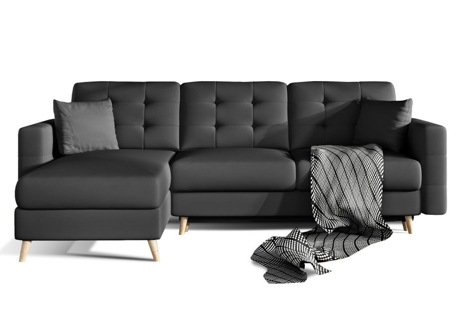 Canapé d'angle réversible et convertible simili cuir noir Anska 250 cm - Photo n°1