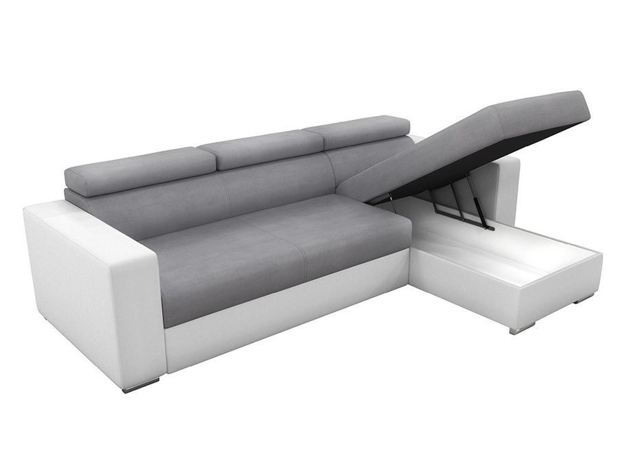 Canapé d'angle réversible simili blanc et microfibre gris Sinka - Photo n°2