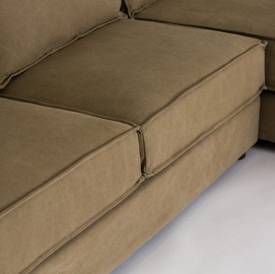Canapé d'angle tissu beige et pieds bois massif foncé Chahin - Photo n°4
