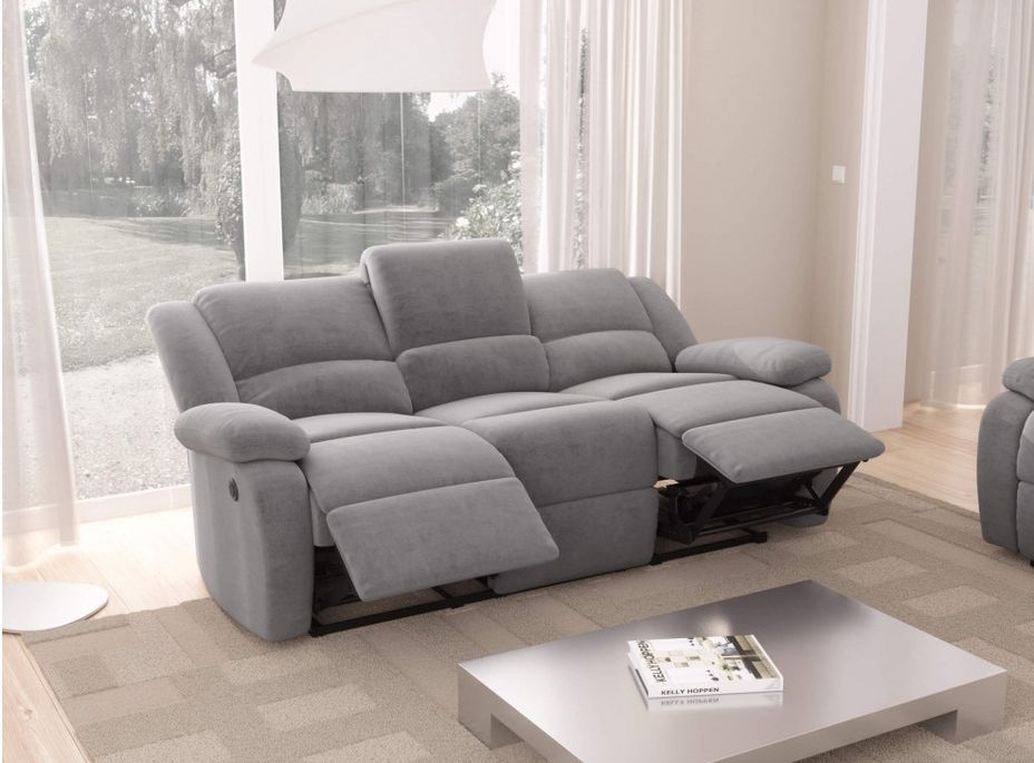 Canapé de relaxation électrique 3 places microfibre gris Confort - Photo n°3