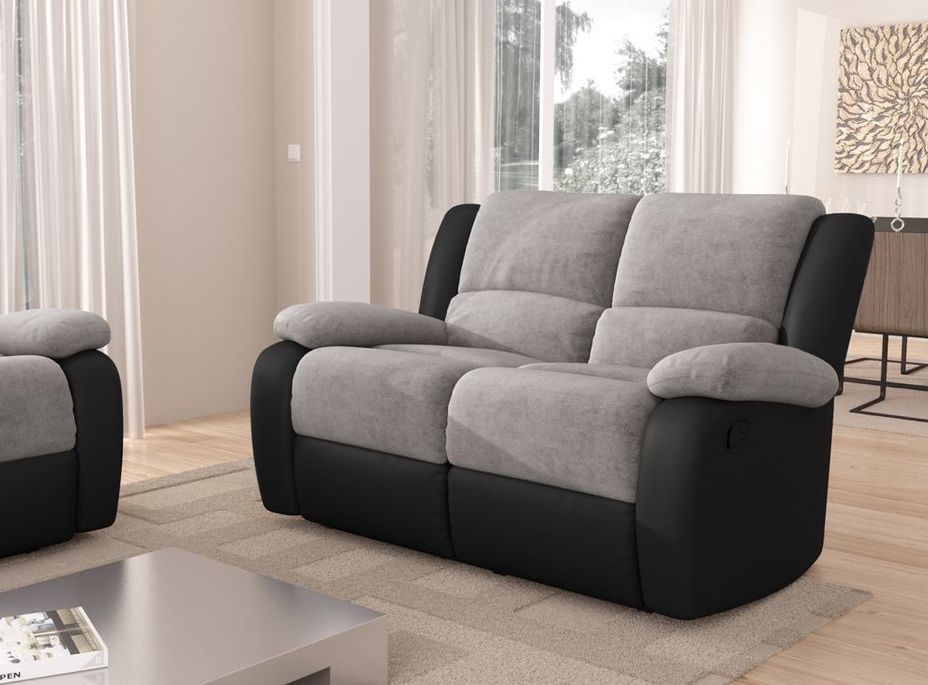 Canapé de relaxation manuel 2 places simili cuir noir et microfibre gris Confort - Photo n°2