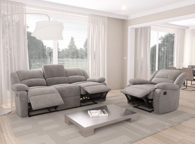 Canapé de relaxation manuel 3 places microfibre gris Confort - Photo n°3