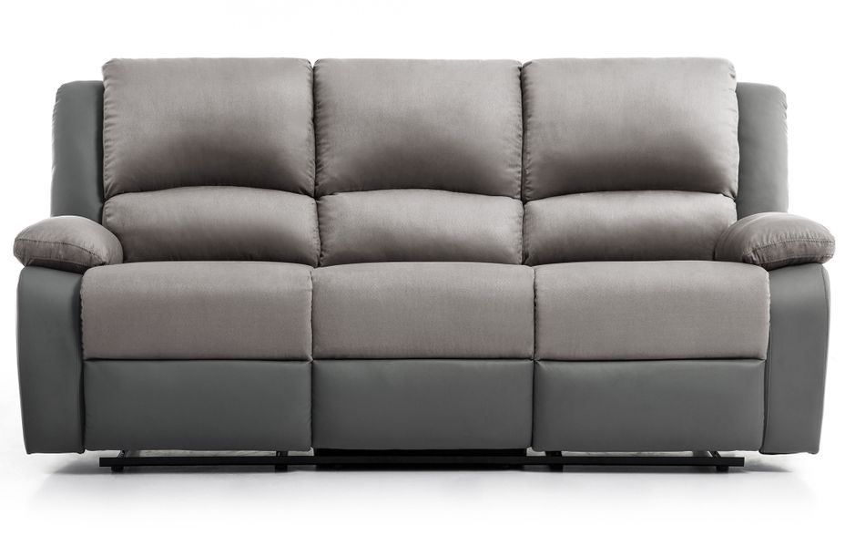 Canapé de relaxation manuel 3 places simili cuir gris et microfibre gris Confort - Photo n°1