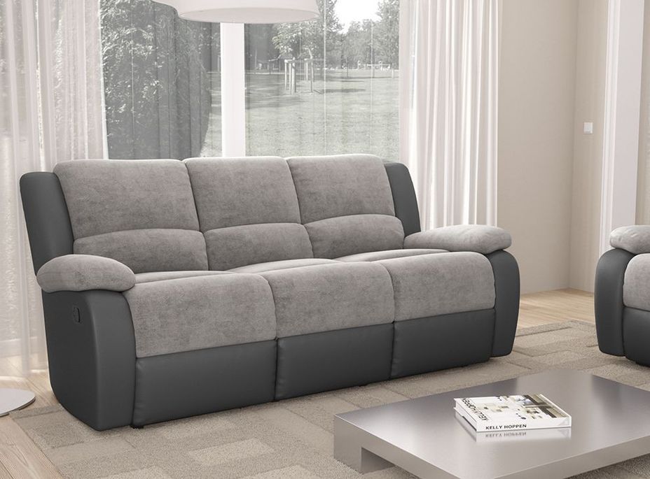 Canapé de relaxation manuel 3 places simili cuir gris et microfibre gris Confort - Photo n°2