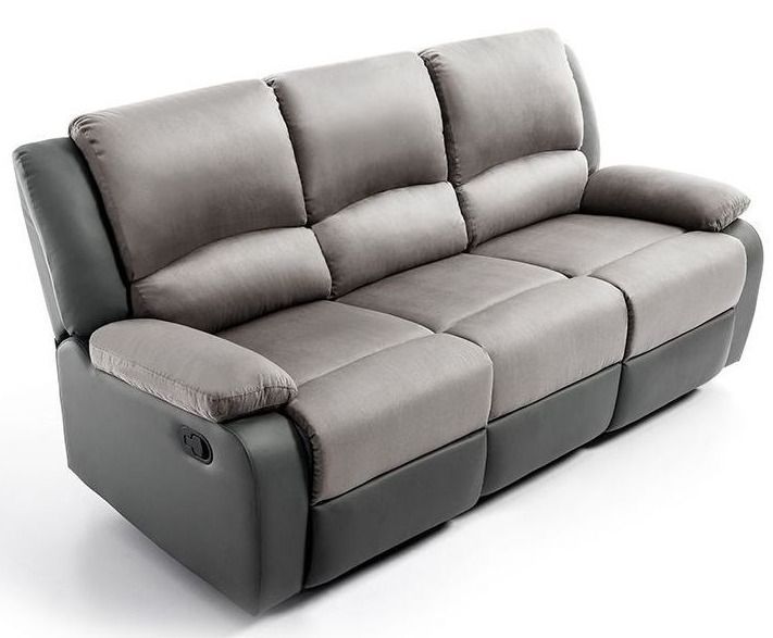 Canapé de relaxation manuel 3 places simili cuir gris et microfibre gris Confort - Photo n°4
