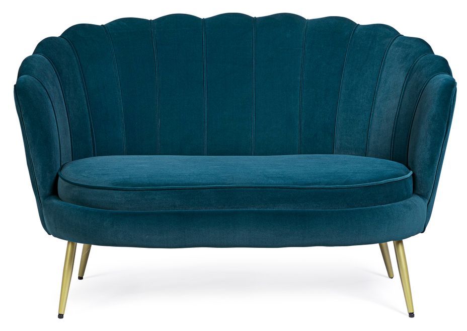 Canapé design 2 places velours bleu canard et pieds acier doré Gala 130 cm - Photo n°2
