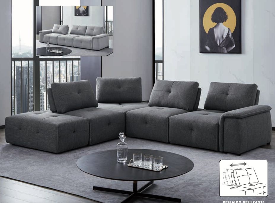 Canapé design modulable avec dossier de relaxation manuel tissu gris Kinka - Photo n°1