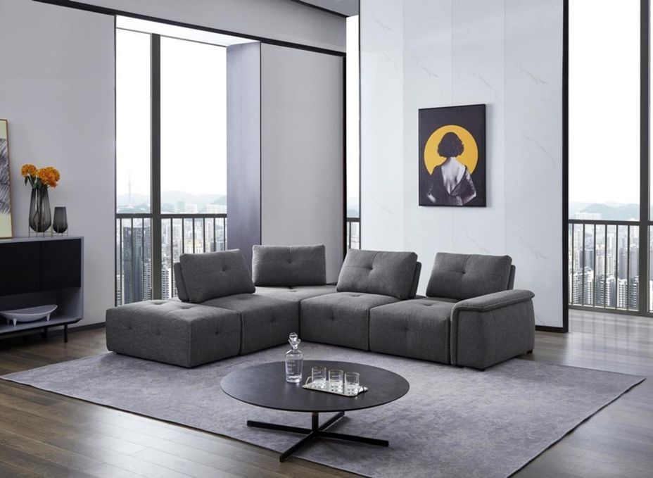 Canapé design modulable avec dossier de relaxation manuel tissu gris Kinka - Photo n°2