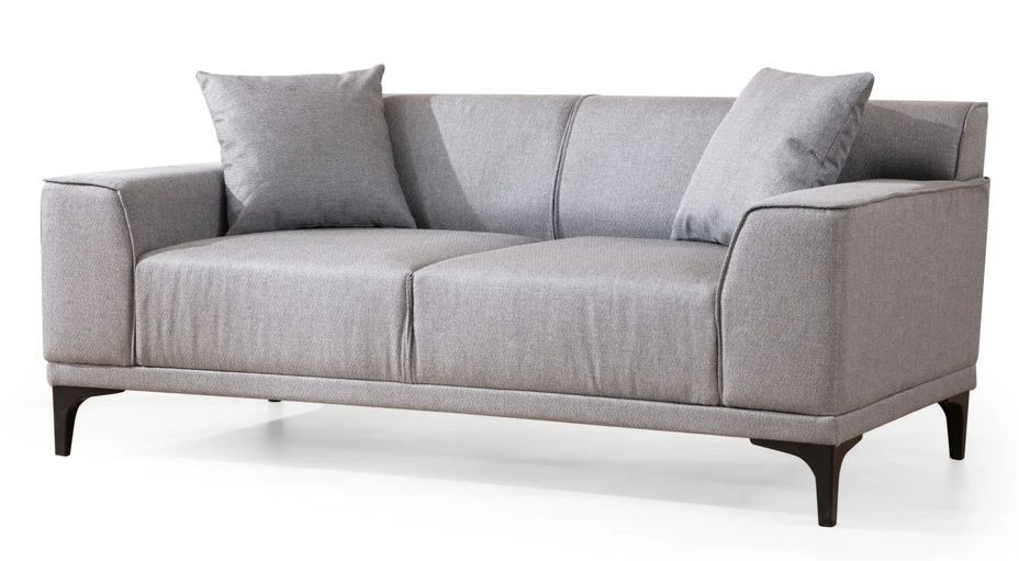 Canapé droit 2 places en tissu gris clair avec 2 coussin Tivano 163 cm - Photo n°1