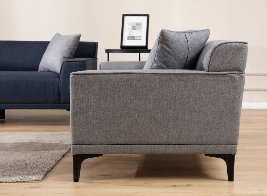 Canapé droit 2 places en tissu gris clair avec 2 coussin Tivano 163 cm - Photo n°4