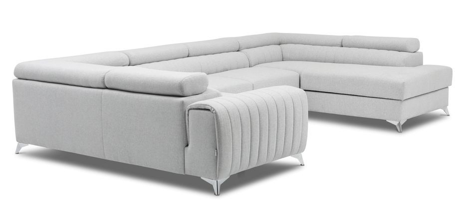 Canapé en U convertible tissu doux vert coffre de rangement à droite Louve 340 cm - Photo n°19