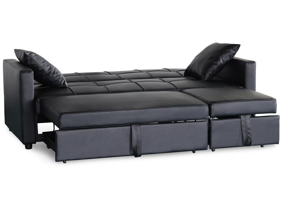 Canapé 3 Places Simili Cuir Noir - 200x88x40 Cm, Moderne, Occasion