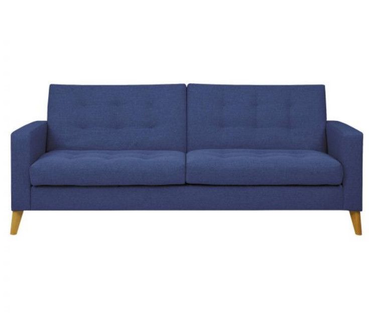 Canapé lit 3 places tissu bleu et pieds bois clair Ruth - Photo n°2
