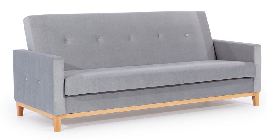Canapé lit 3 places tissu gris clair et pieds en bois de hêtre Saline 216 cm - Photo n°4