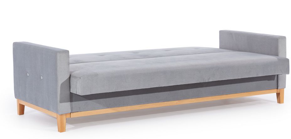 Canapé lit 3 places tissu gris clair et pieds en bois de hêtre Saline 216 cm - Photo n°5