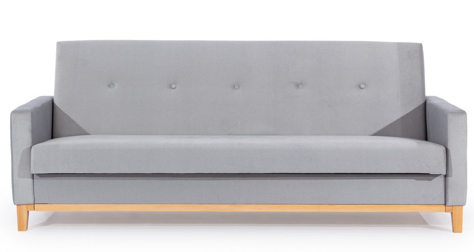 Canapé lit 3 places tissu gris clair et pieds en bois de hêtre Saline 216 cm - Photo n°6