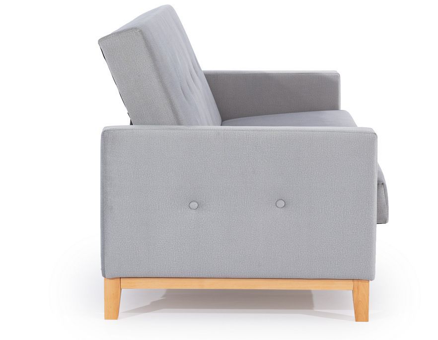 Canapé lit 3 places tissu gris clair et pieds en bois de hêtre Saline 216 cm - Photo n°7
