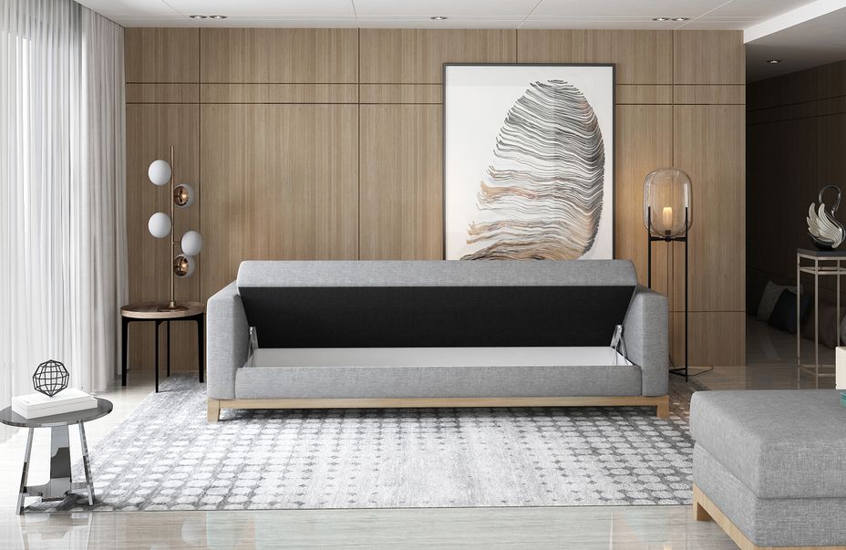 Canapé lit 3 places tissu gris clair et pieds en bois de hêtre Saline 216 cm - Photo n°19