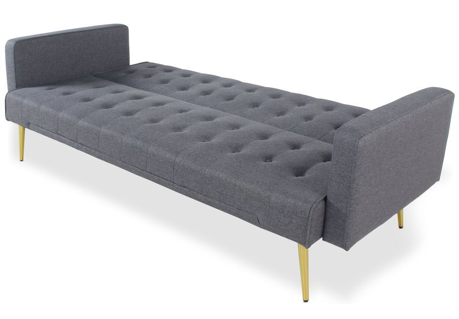 Canapé lit 3 places tissu gris foncé et pieds métal doré Justine 175 cm - Photo n°3
