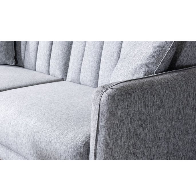 Canapé lit 3 places tissu lin gris clair et pieds bois naturel Shekal 210 cm - Photo n°5