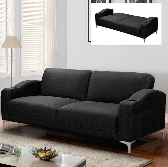 Canapé lit 3 places tissu noir et pieds métal Barly - Photo n°2