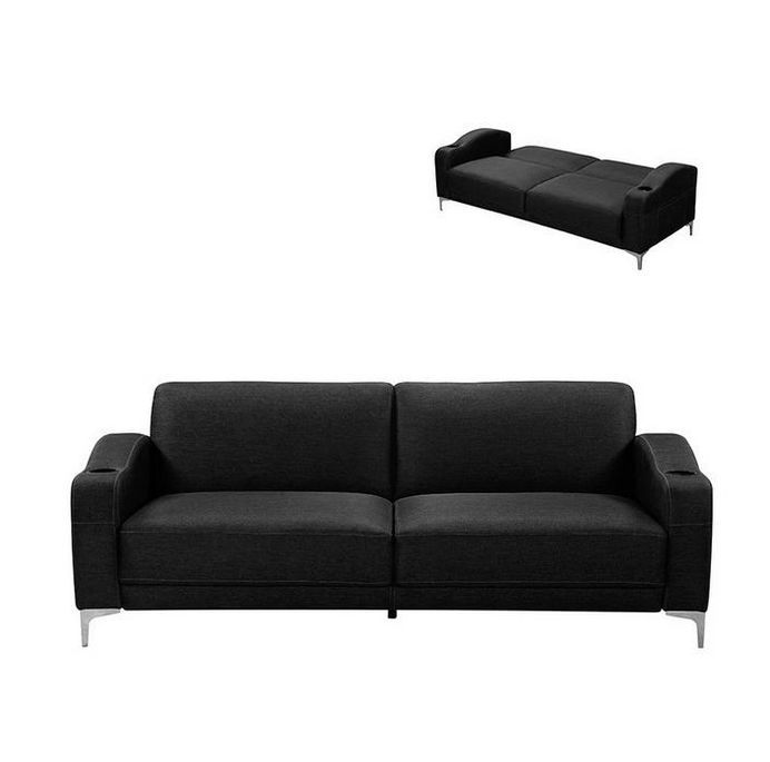 Canapé lit 3 places tissu noir et pieds métal Barly - Photo n°3