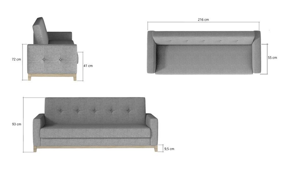 Canapé lit 3 places velours gris foncé et pieds en bois de hêtre Saline 216 cm - Photo n°11