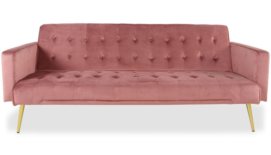Canapé lit 3 places velours rose et pieds métal doré Justine 175 cm - Photo n°1